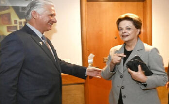 Díaz-Canel Meets with Dilma Rousseff in Brazil,, 1 Díaz-Canel Meets with Dilma Rousseff in Brazil Rio de Janeiro, Brazil, July 7 (Prensa Latina) Cuban President Miguel Díaz-Canel met today with Dilma Rousseff, president of the New Development Bank, in the context of the 17th BRICS Summit in this South American nation. Commenting on the meeting on Facebook, the Cuban president explained that he reaffirmed to his interlocutor his nation's commitment to continue promoting South-South and Triangular Cooperation. Our country can be an important platform for the economic development of the Greater Caribbean, he noted in his message. Díaz-Canel thanked Cuba the day before for joining the BRICS as a partner, a group he described as a symbol of hope in the construction of multilateralism. He also denounced the consequences of the coercive measures imposed by the United States on the construction of the Caribbean country's social and development project. The head of state emphasized that in the 21st century, unilateral lists and certifications based on criteria he described as unfounded, such as the designation of Cuba on the list of states that sponsor terrorism, have no place. He noted that present and future generations have the right to live in a world of peace and security, where social justice, respect for cultural, ethnic, and religious diversity, and democratic access to science and technology prevail.
