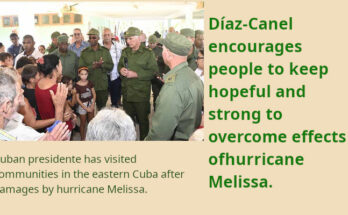 Diaz-Canel visiting communities affected by Melissa in the eastern Cuba.