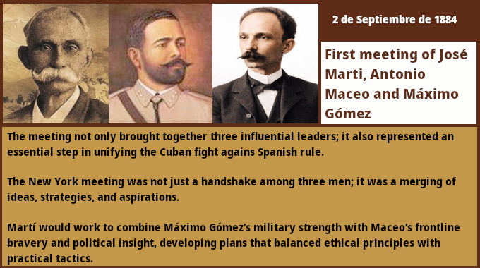 First meeting of Martí, Gómez and Maceo 1 First meeting of José Martí, Máximo Gómez and Antonio Maceo.