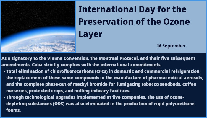 Cuba celebrates the International Day for the Preservation of the Ozone Layer 1 Cuba celebrates the International Day for the Preservation of the Ozone Layer