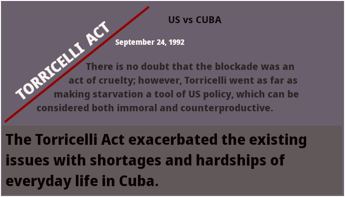 An evidence of the economic besiege of the US government against Cuba 1 Torricelli Act